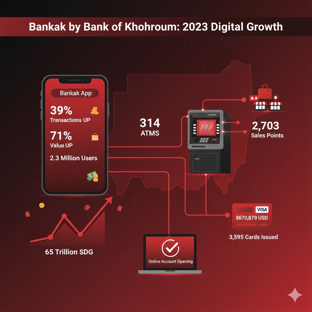 The Bankak mobile banking service recorded exceptional growth in 2023, with transaction volumes increasing by 39%, trans