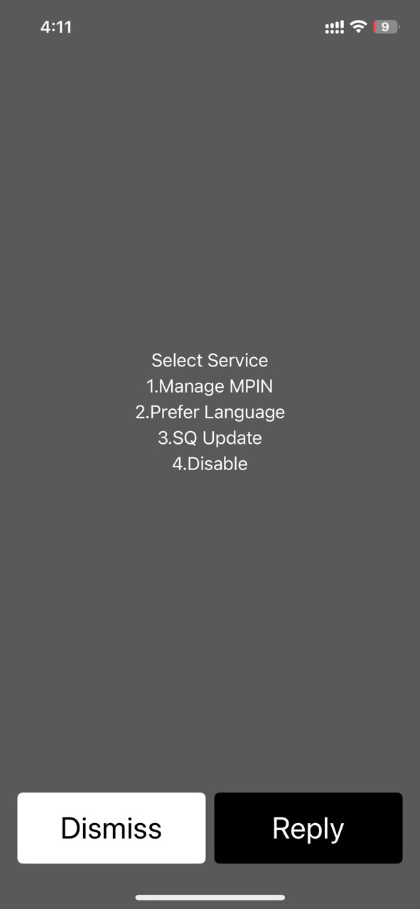 USSD Change MPIN screen