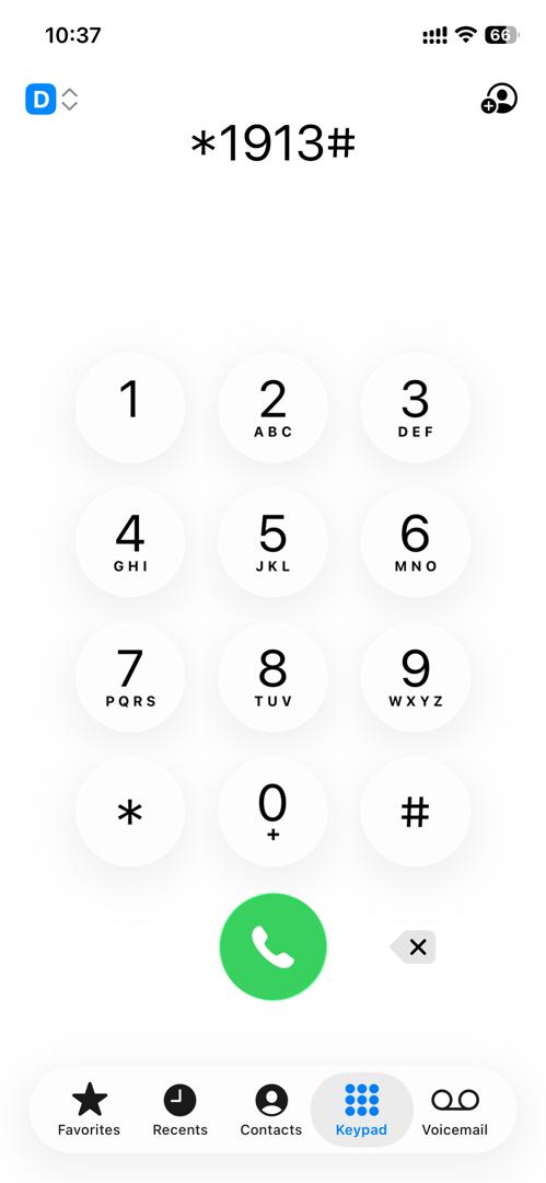 USSD registration screen