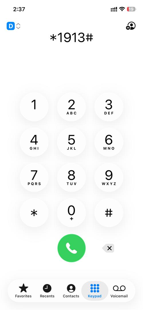 USSD check balance screen